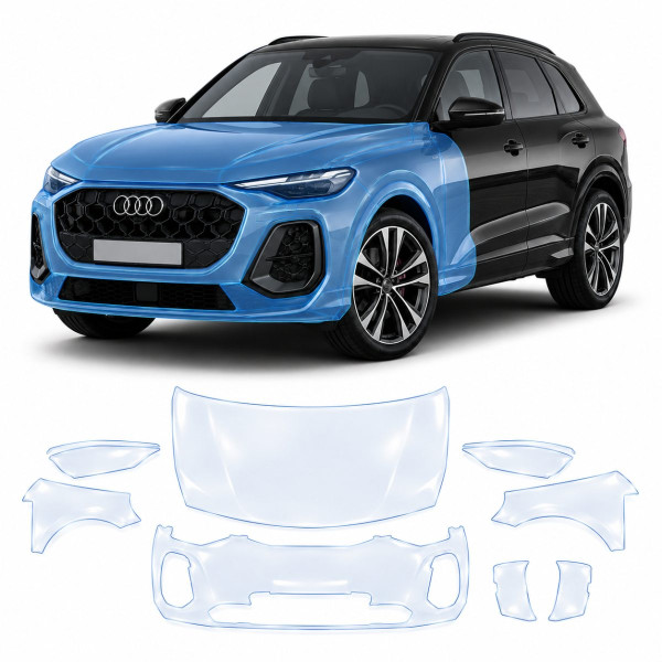 Антигравийная защитная бронепленка по лекалам для Audi Q5 GU 2025- передняя часть авто (капот бампер фары крылья)